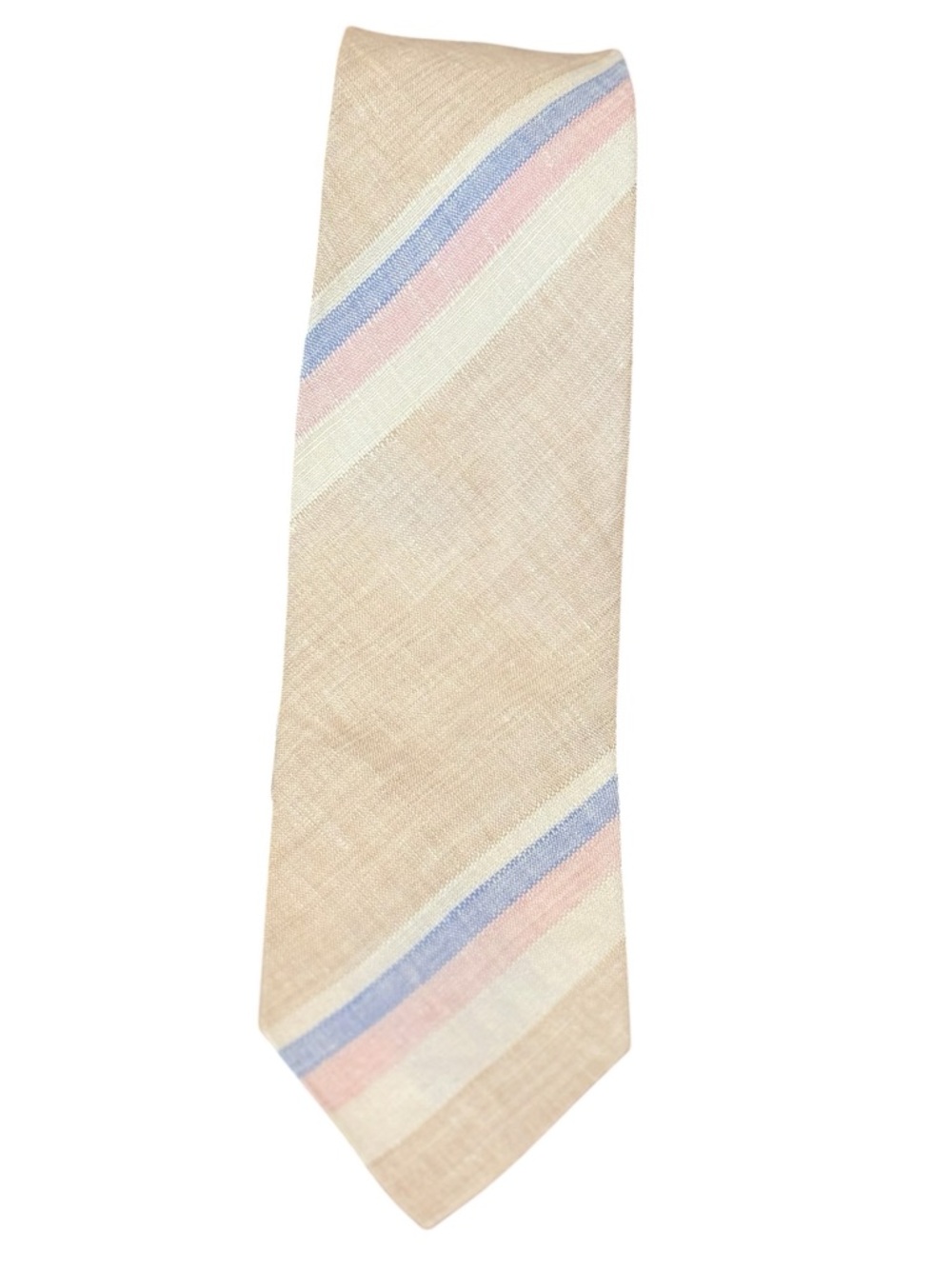 Polo Ralph Lauren Vintage Linen Slim Tie Natural Blue Pink Stripe Preppy